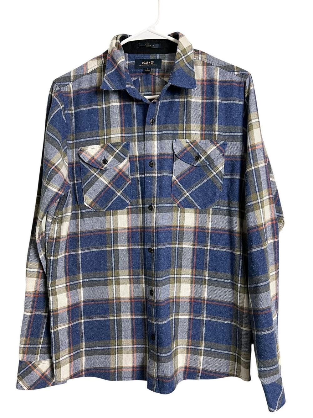 Roark Flannel Button Up Shirt Mens Small Blue Plaid Long Sleeve Classic Fit